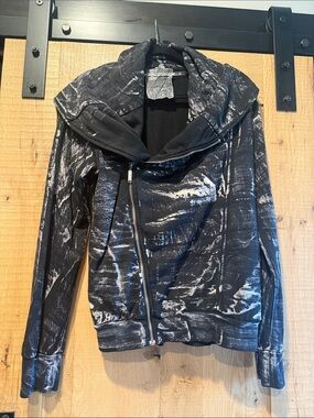 Young Fabulous & Broke Black and White Marbled Asymmetrical Zip Bomber
